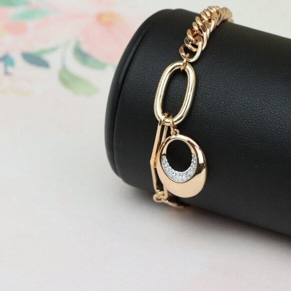 Chunky Rose Gold Chain Bracelet with Dangle Charm Accent, XPBL0722 - Picture 8 of 12